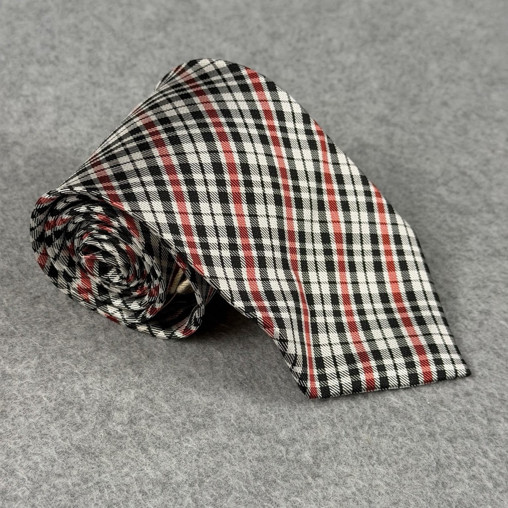 Onassis‎ 100% Silk Neck Tie Black White Red Plaid Check Mens 58x3.1" NWT